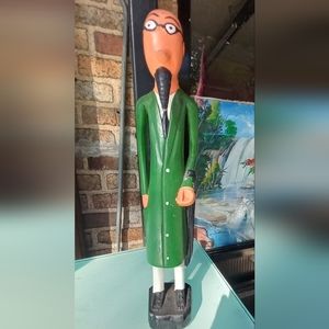 African Man Handmade Statue Dressed in Green w/White Socks +Umbrella Embracing